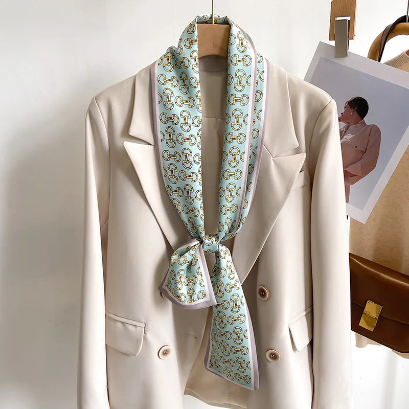 50 Color New Women Silk Feel Printed Design Scarf Shawl Fashion Luxury Long Narrow Small Silk Scarves Ladies Headband Headscarve