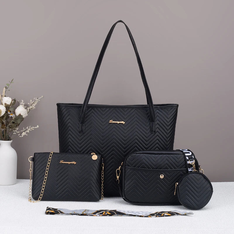 Wave pattern daily commuting large capacity tote bag handbag four piece set fashion trend personality change camera bag