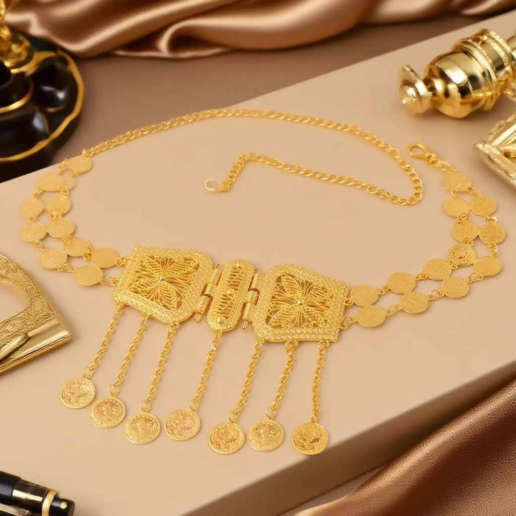 Turkish kurdish women chain belt gold plated arabic totem waist chain festival wedding costume jewelry chain