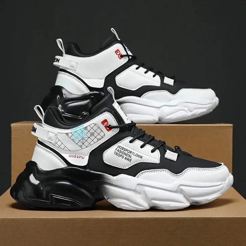 Waterproof Leather Sports Shoes High Top Casual Footwear For Youth Versatile Height Increasing Sunset Lasting Five Seasons