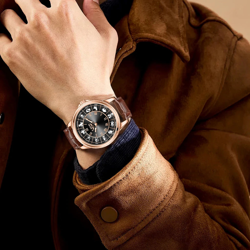 LIGE Creative Constellation Mens Watches Business Belt Man Wristwatches Luminous Waterproof Watch for Men 12 Constellations