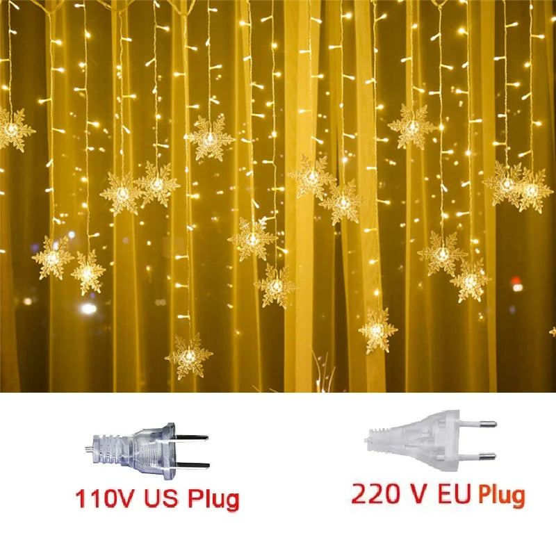 3.2M Christmas Snowflake Curtain Lights - LED Flashing Fairy String Lights, Waterproof for Holiday Party Wedding Xmas Tree Decor
