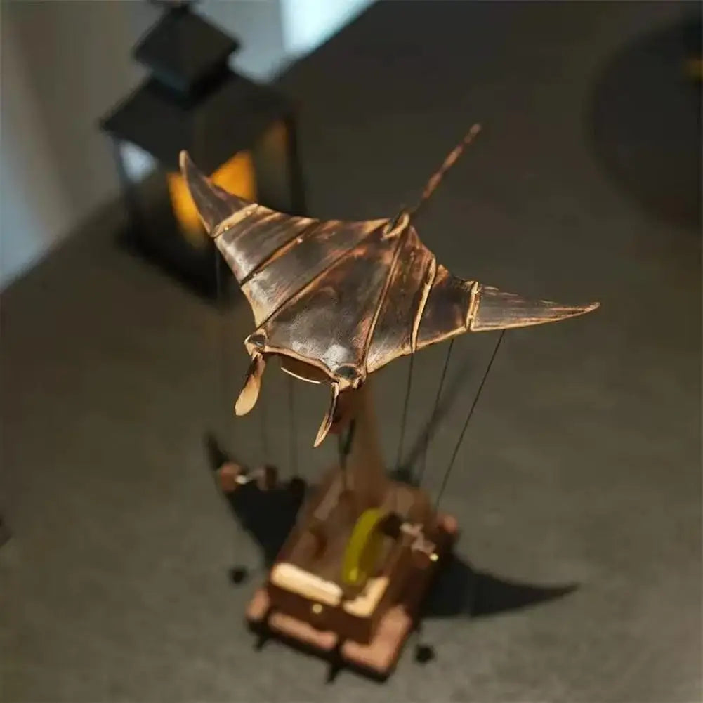 Handmade Wooden Electric Bionic Manta Ray Ornament Motorized Swimming Figurine Home Living Room Study Office Desktop Decoration
