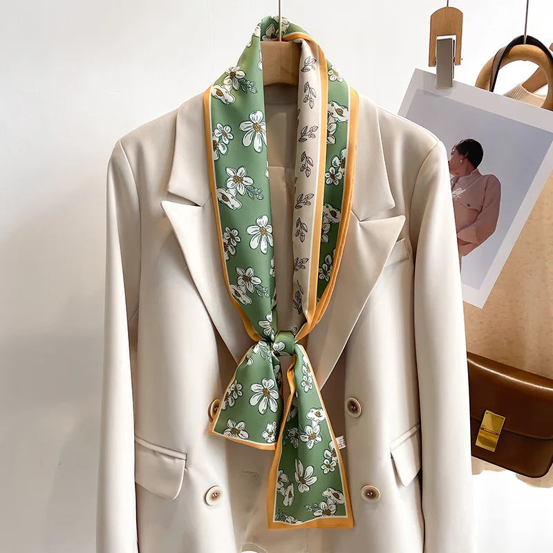 50 Color New Women Silk Feel Printed Design Scarf Shawl Fashion Luxury Long Narrow Small Silk Scarves Ladies Headband Headscarve