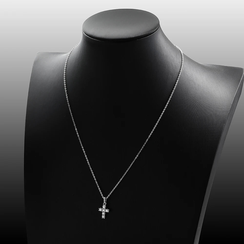 Serenity Women's 0.6 Carat D Color Moissanite Cross Pendant, S925 Sterling Silver Cross Necklace, Fine Jewelry