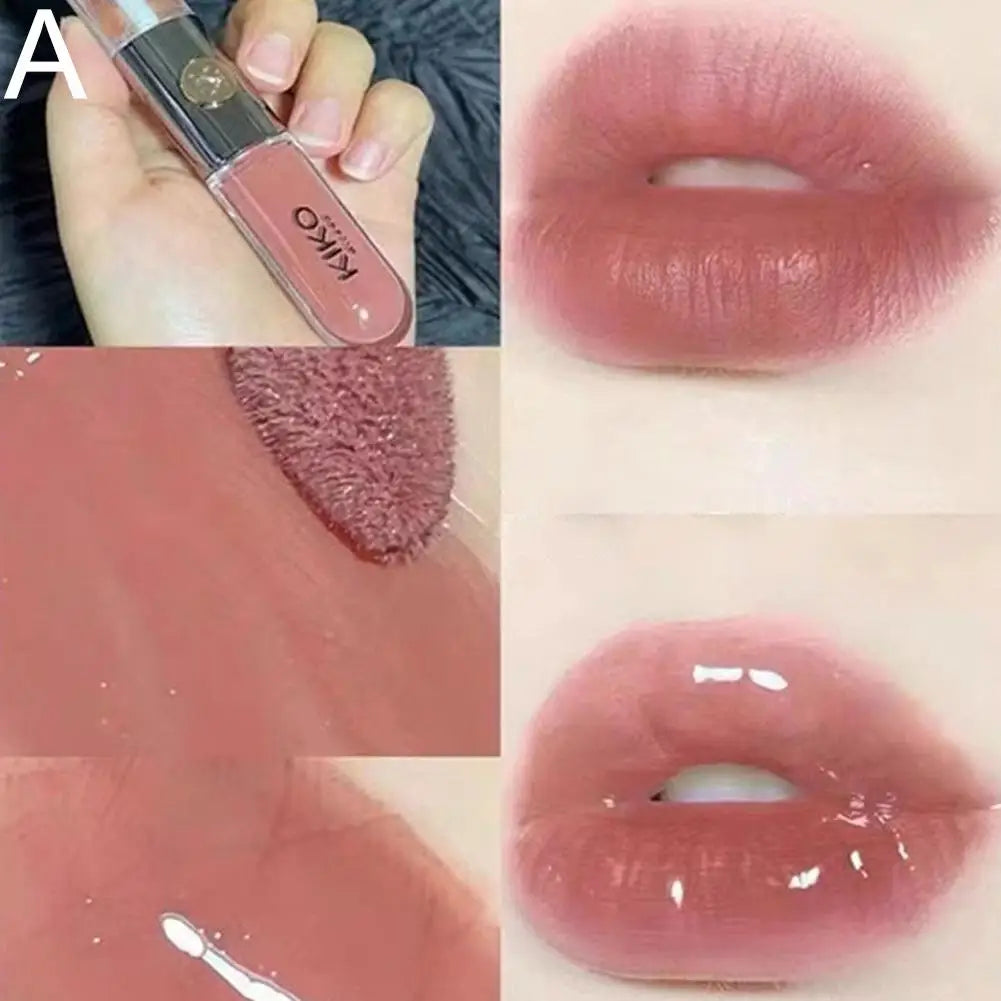 3D Mirror Moisturizing Double-ended Lip Gloss Lasting Moisturizing Glossy Transparent Lip Glaze Creates Natural Plump Lip Makeup