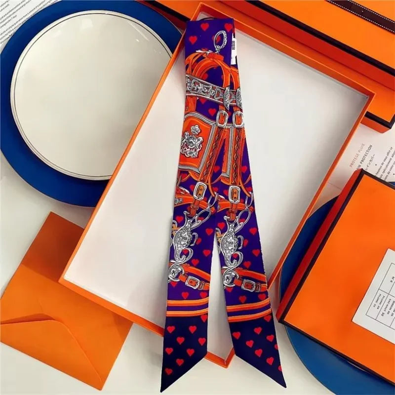 100% Silk High Quality Luxury Brand Scarf Women Headband Hair Band Foulard Tie Ribbon Neckerchief Skinny Scarves Accessories