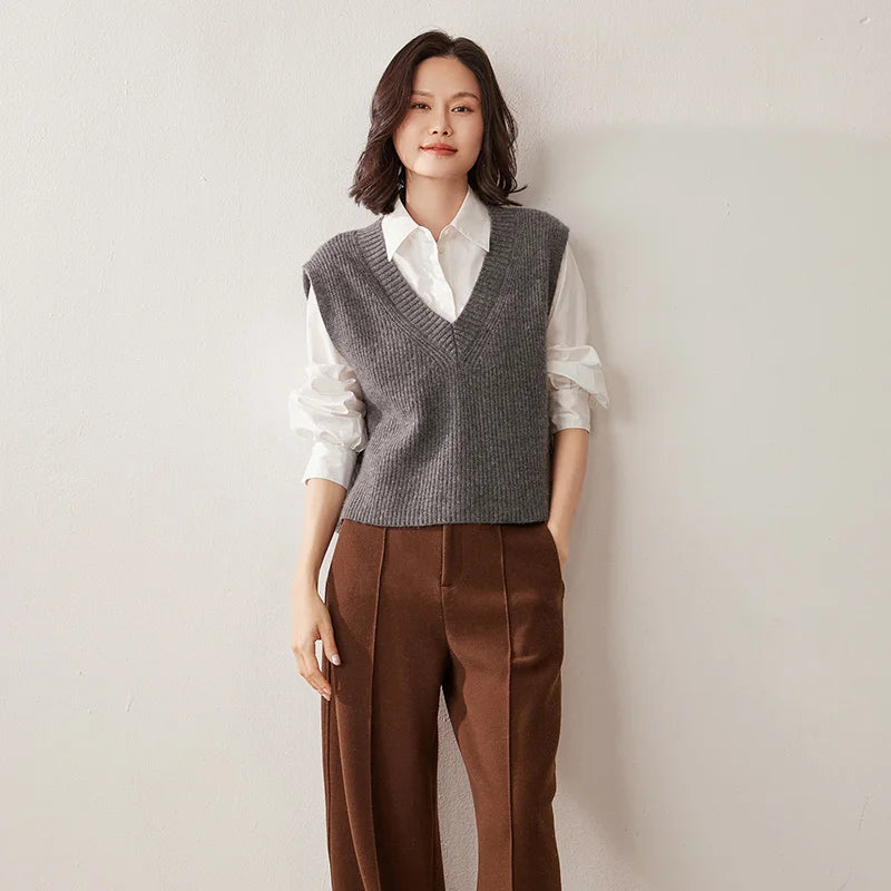 2025 New Solid Color 100% Pure Cashmere Vest for Women Loose V-Neck Cashmere Vest Thickened Sweater for Outerwear