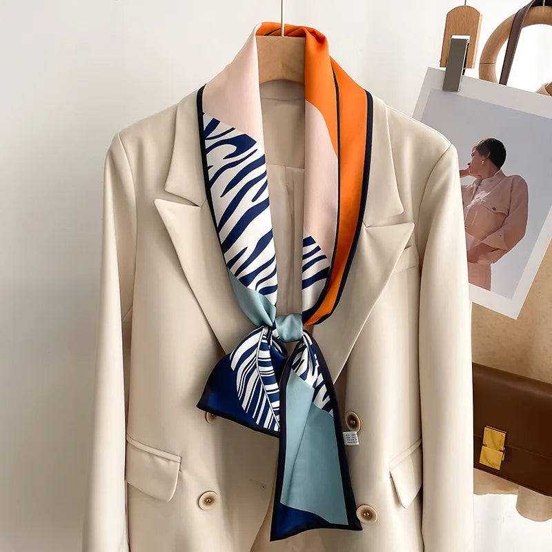 50 Color New Women Silk Feel Printed Design Scarf Shawl Fashion Luxury Long Narrow Small Silk Scarves Ladies Headband Headscarve