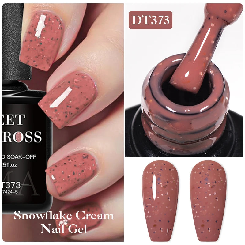 MEET ACROSS 7ml Cream White Nail Gel Polish Snowflake Cream Shining Colorful Semi Permanent UV Gel Varnish Nail Art For Manicure