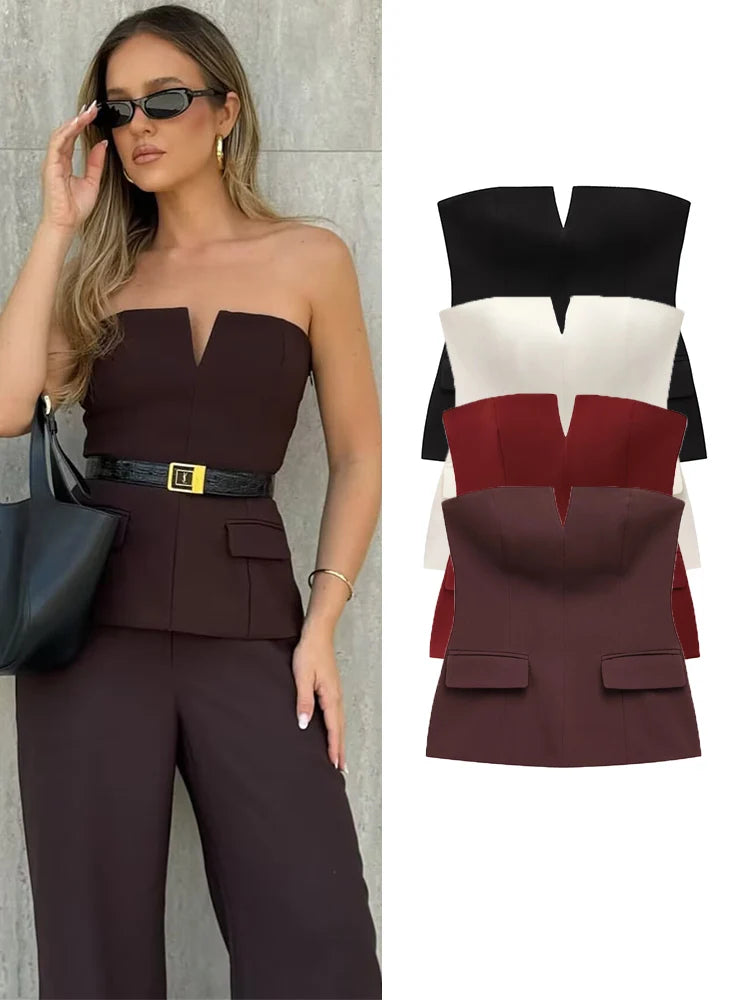 TFMLN Spring Summer Women Strapless Crop 2025 Tops Basic Sleeveless Office Lady Tops Trend Street Classic Solid Tube Tops