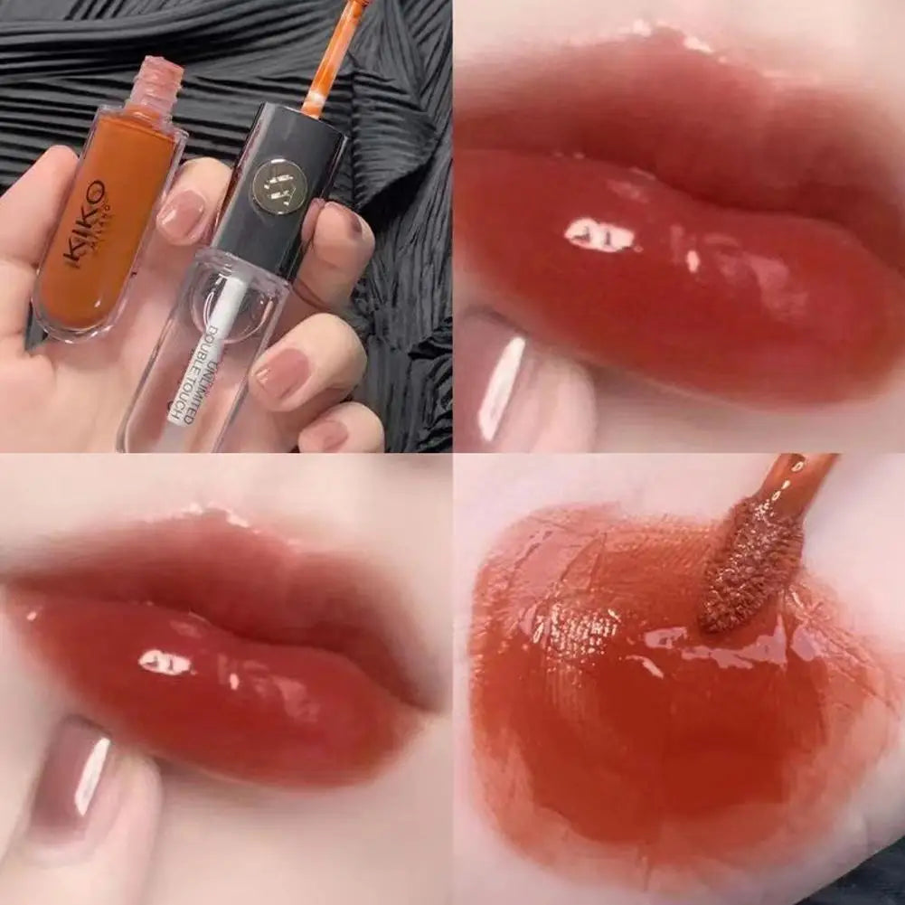 3D Mirror Moisturizing Double-ended Lip Gloss Lasting Moisturizing Glossy Transparent Lip Glaze Creates Natural Plump Lip Makeup