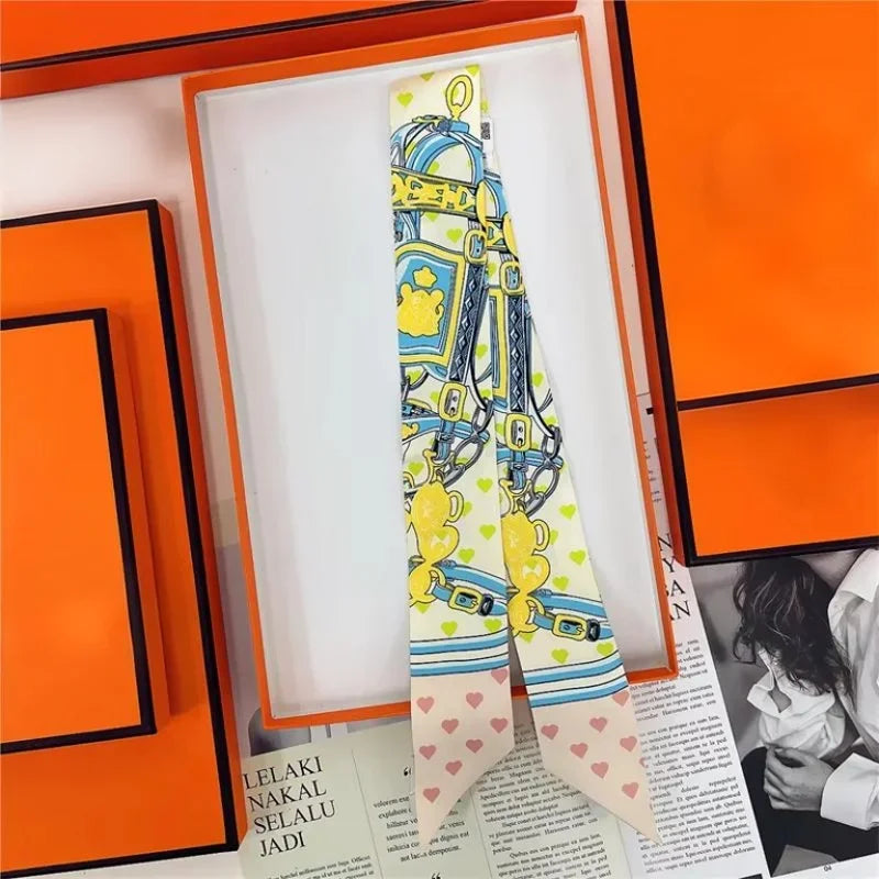 100% Silk High Quality Luxury Brand Scarf Women Headband Hair Band Foulard Tie Ribbon Neckerchief Skinny Scarves Accessories