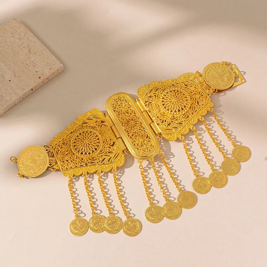Turkish Kurdish Bride Gold Plated Waist Seal Middle Eastern Arabian Coin Waist Chain Luxury Women's Long Dress Clothing Chain We