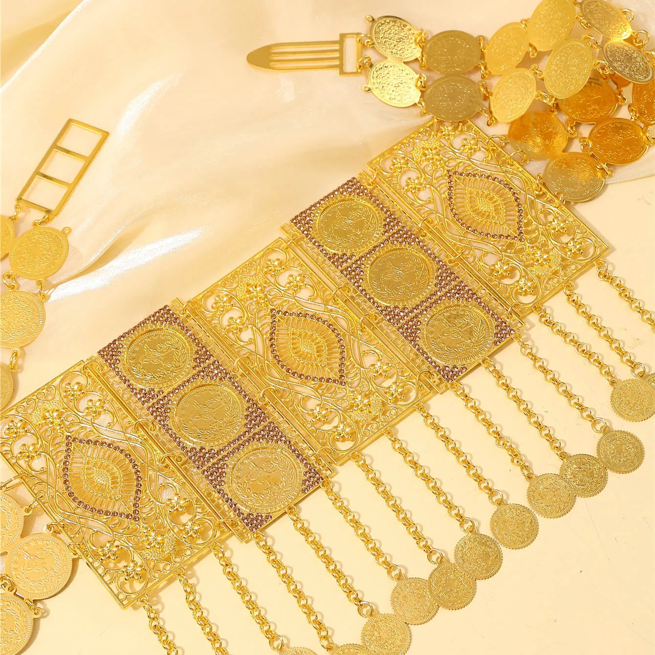 Moroccan Gilded Bridal Belt, Exquisite Tassel Design, French Vintage Style, Arab Robe Belt, Ladies' Festival Gift