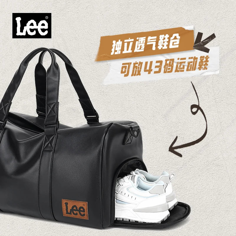 LEE High Quality Waterproof Leather Travel Duffel Bag Dry Wet Shoe Compartment Large Training Luggage Fitness Bag for Women Man