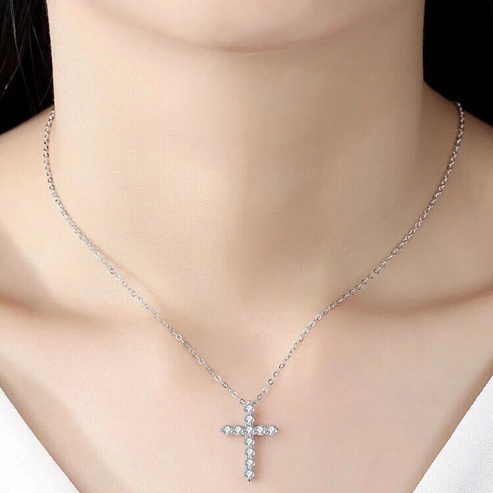 Moissanite cross pendant, 3mm, 4mm and 5mm, GRA certified, made of 925 sterling silver,