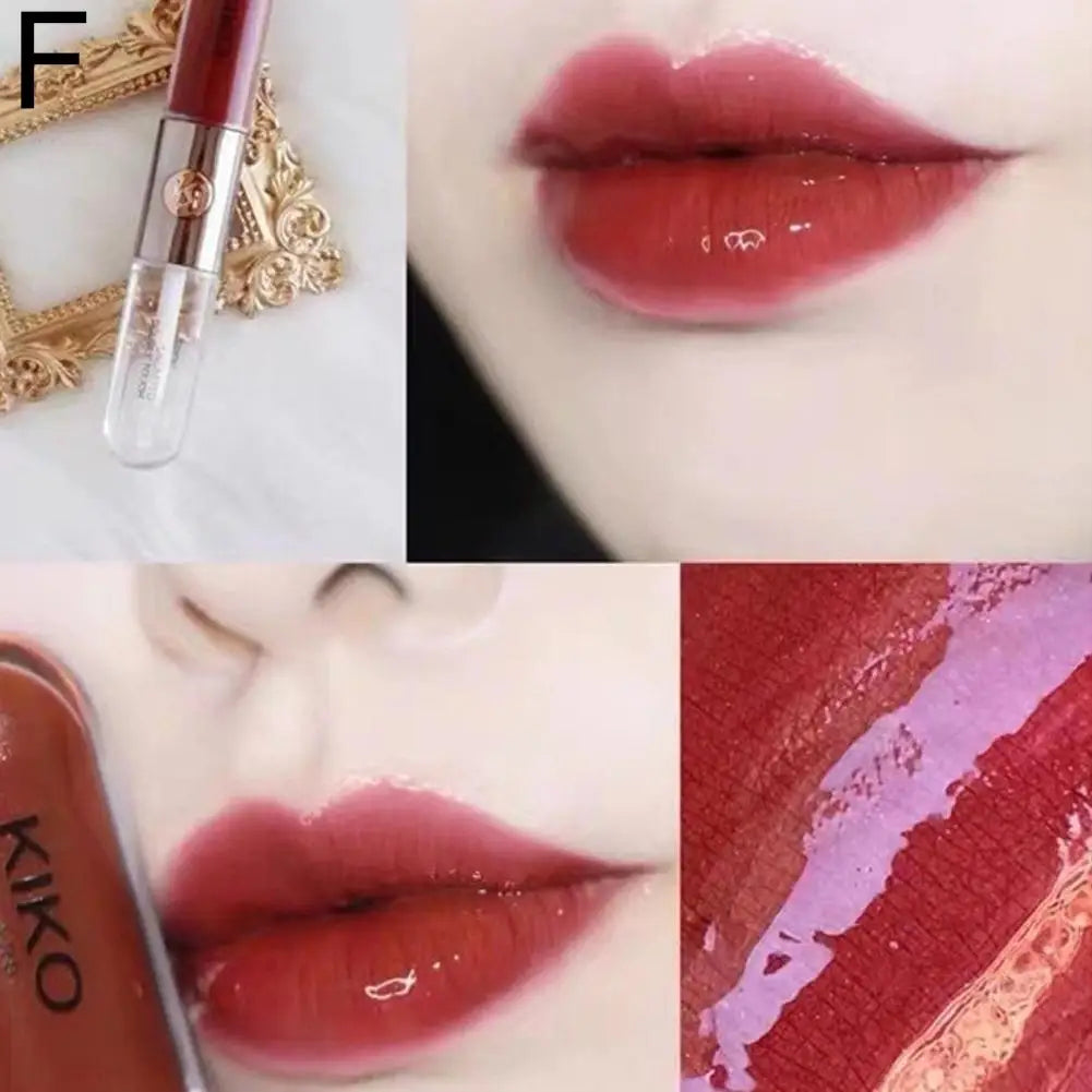 3D Mirror Moisturizing Double-ended Lip Gloss Lasting Moisturizing Glossy Transparent Lip Glaze Creates Natural Plump Lip Makeup
