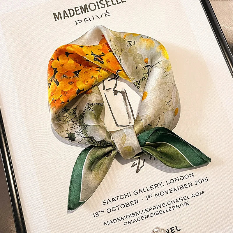 Scarf 100% Silk Bandana Women Square Scarves Wrap Kerchief Mulberry Spring Fashion Luxury High Quality Headband Hijab Shawls