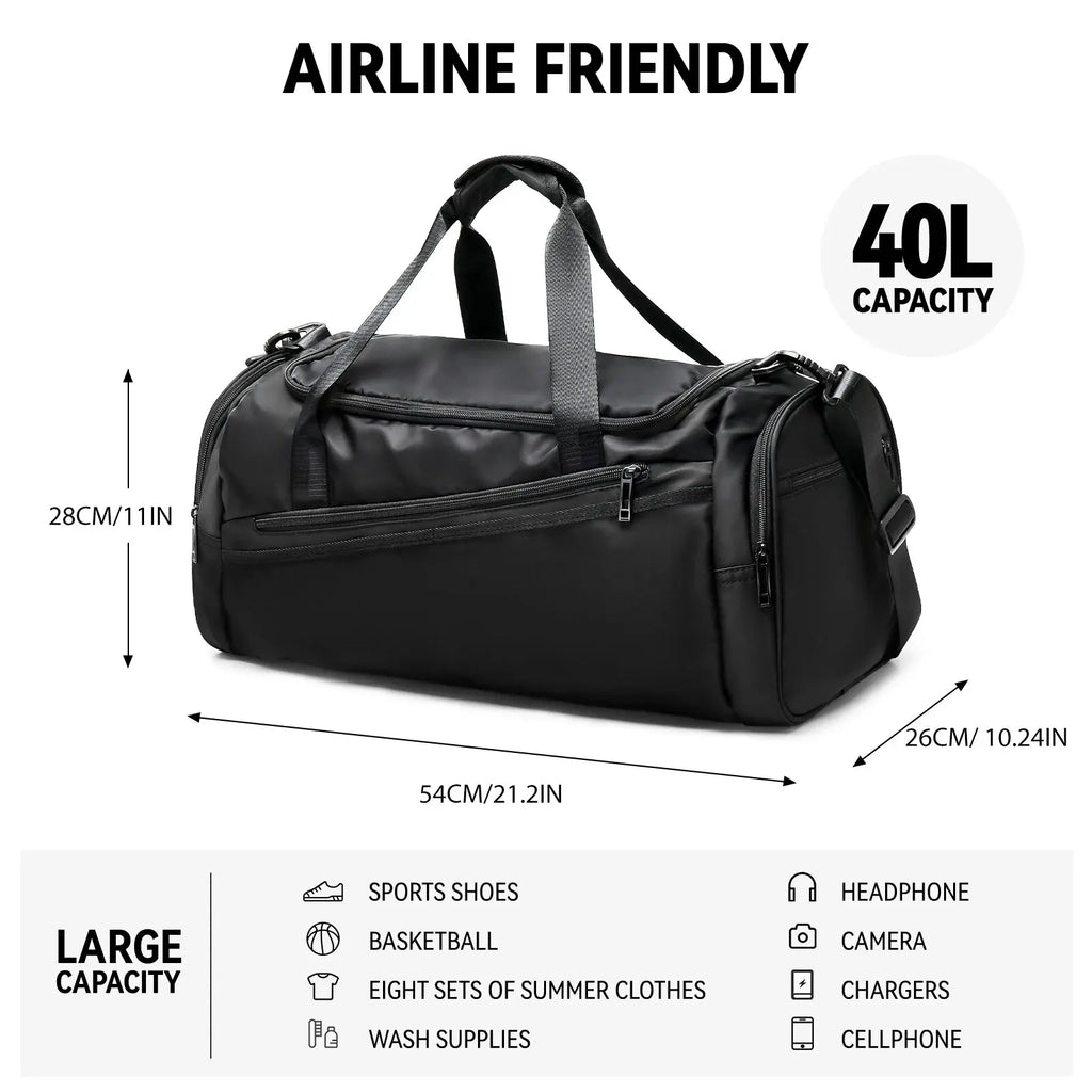 Likros Sports Gym Bag Travel Duffel Bag with Shoes Compartment for Men Women 40L Lightweight Foldable Duffel Bag Workout Bag
