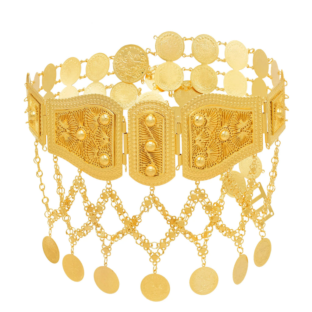 Indian Arab Metal Waist Chain Large French Coin Waist Belt Carved Flower Belly Chains Algeria Traditional Holiday Party Jewelry