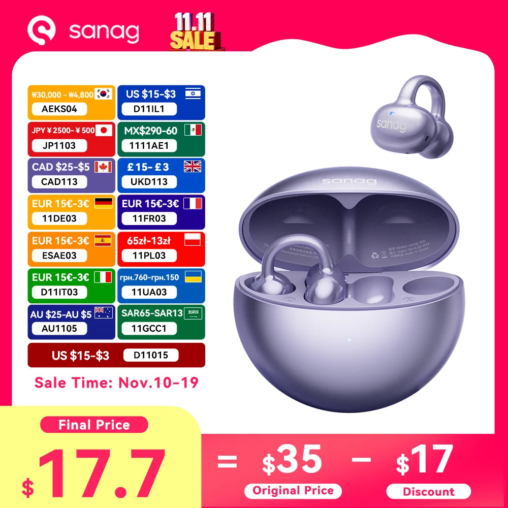 Sanag S6S Free Open Ear Clip on Earphones 3D Sound Bluetooth Headphones OWS Sport Wireless Headset Touch Control APP EQ Setting