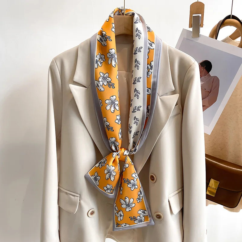 50 Color New Women Silk Feel Printed Design Scarf Shawl Fashion Luxury Long Narrow Small Silk Scarves Ladies Headband Headscarve