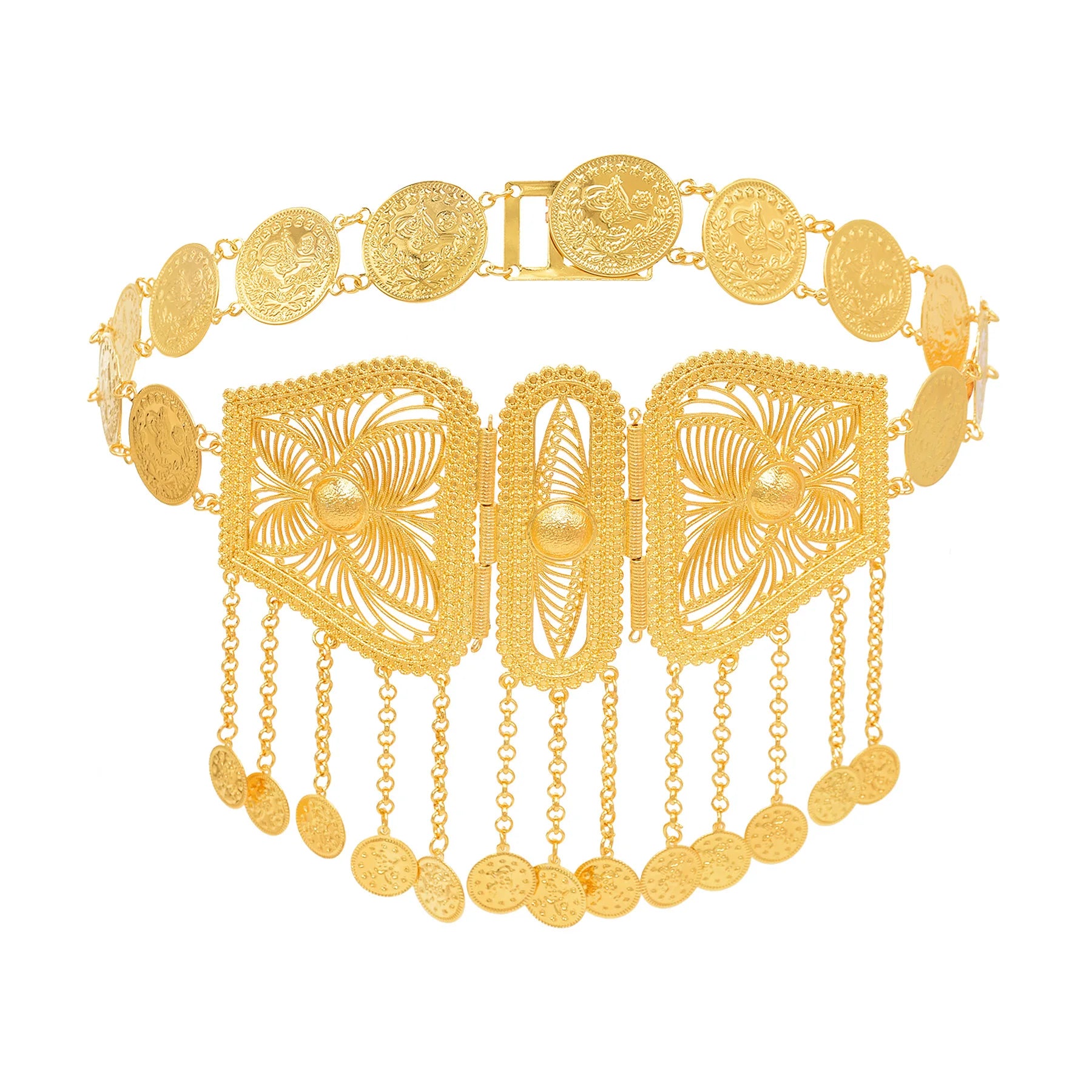 Golden Coins Metal Belts India Belly Dance Moroccan Waist Chain Afghan Turkish Kurdistan National Dress Body Jewelry for Women