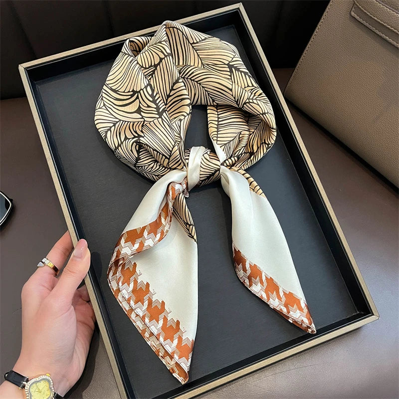 70cm Square Lemon Print Yellow Square Silk Scarf Casual Elegant Thin Breathable Neck Women Windproof Head Wrap Hair Scarves