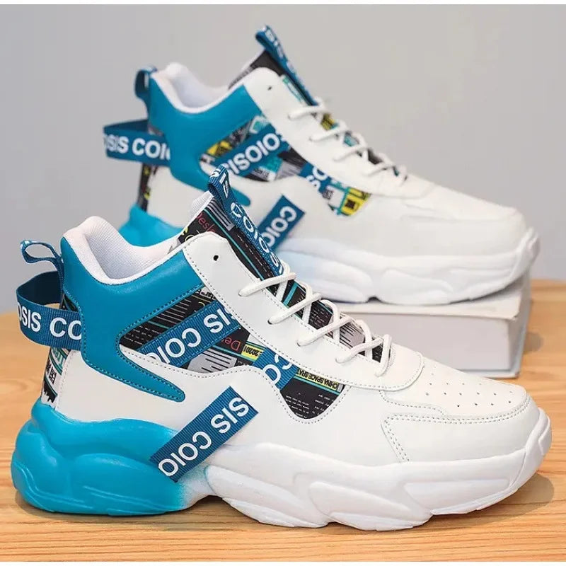 Waterproof Leather Sports Shoes High Top Casual Footwear For Youth Versatile Height Increasing Sunset Lasting Five Seasons