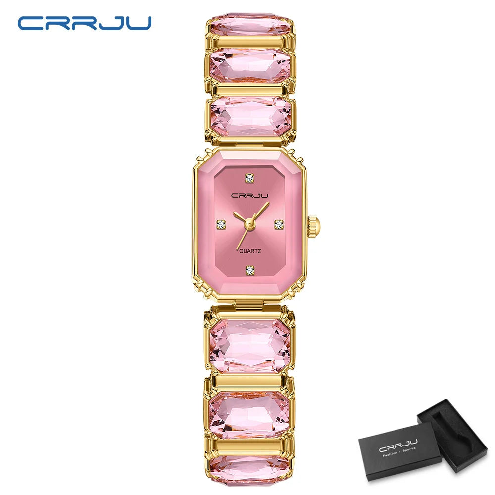 CRRJU Elegant Women Watches Fashion Rectangle Dial Quartz Wrist Watches Girls with Box Clock Reloj Hombre
