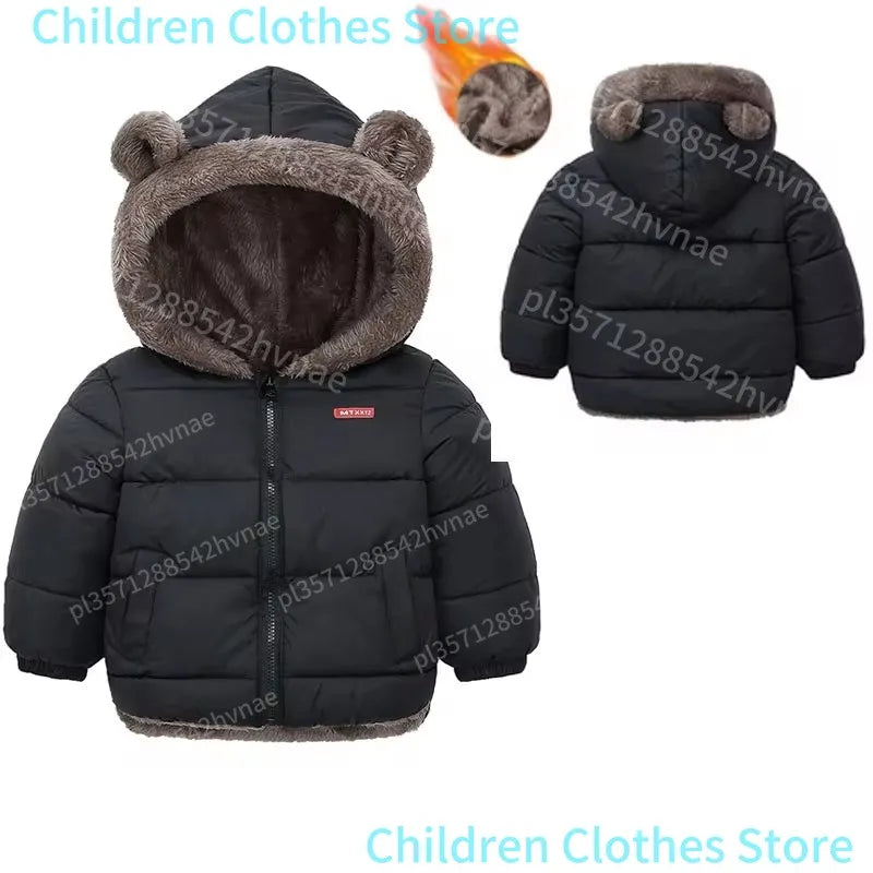Boys Girls Thick Jackets Winter Kids Padded Fleece Warm Coats Children Hooded Cotton Outerwear Kids Clothes Cashmere Snowsuit