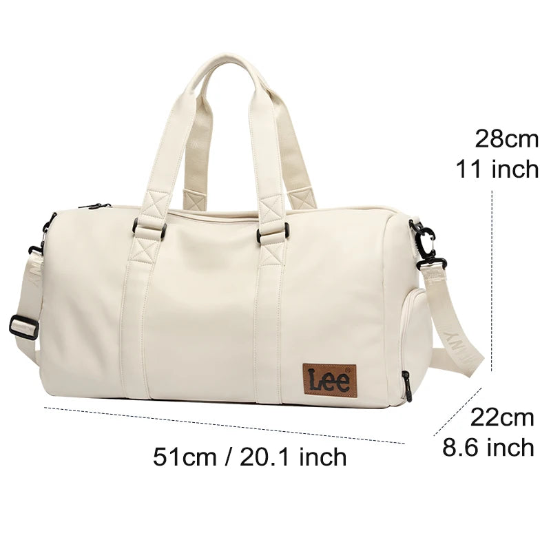 LEE High Quality Waterproof Leather Travel Duffel Bag Dry Wet Shoe Compartment Large Training Luggage Fitness Bag for Women Man