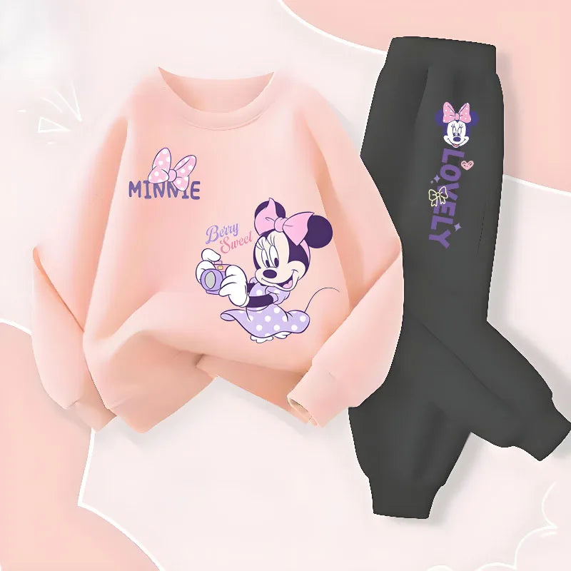 Long Sleeve Children's Clothing Sets Spring New Disney Girls' Pullover Long Pant Two Piece Suit Minnie Printed Kids Tracksuit