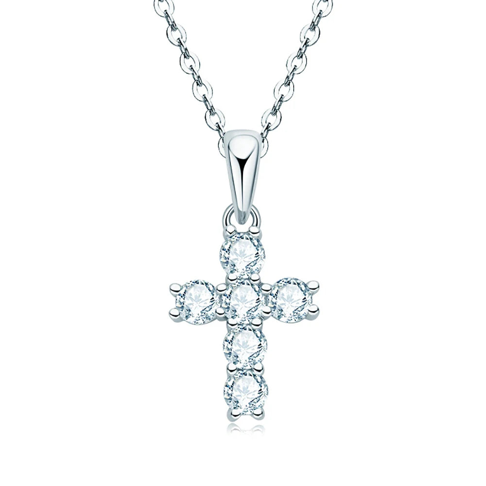 Serenity Women's 0.6 Carat D Color Moissanite Cross Pendant, S925 Sterling Silver Cross Necklace, Fine Jewelry