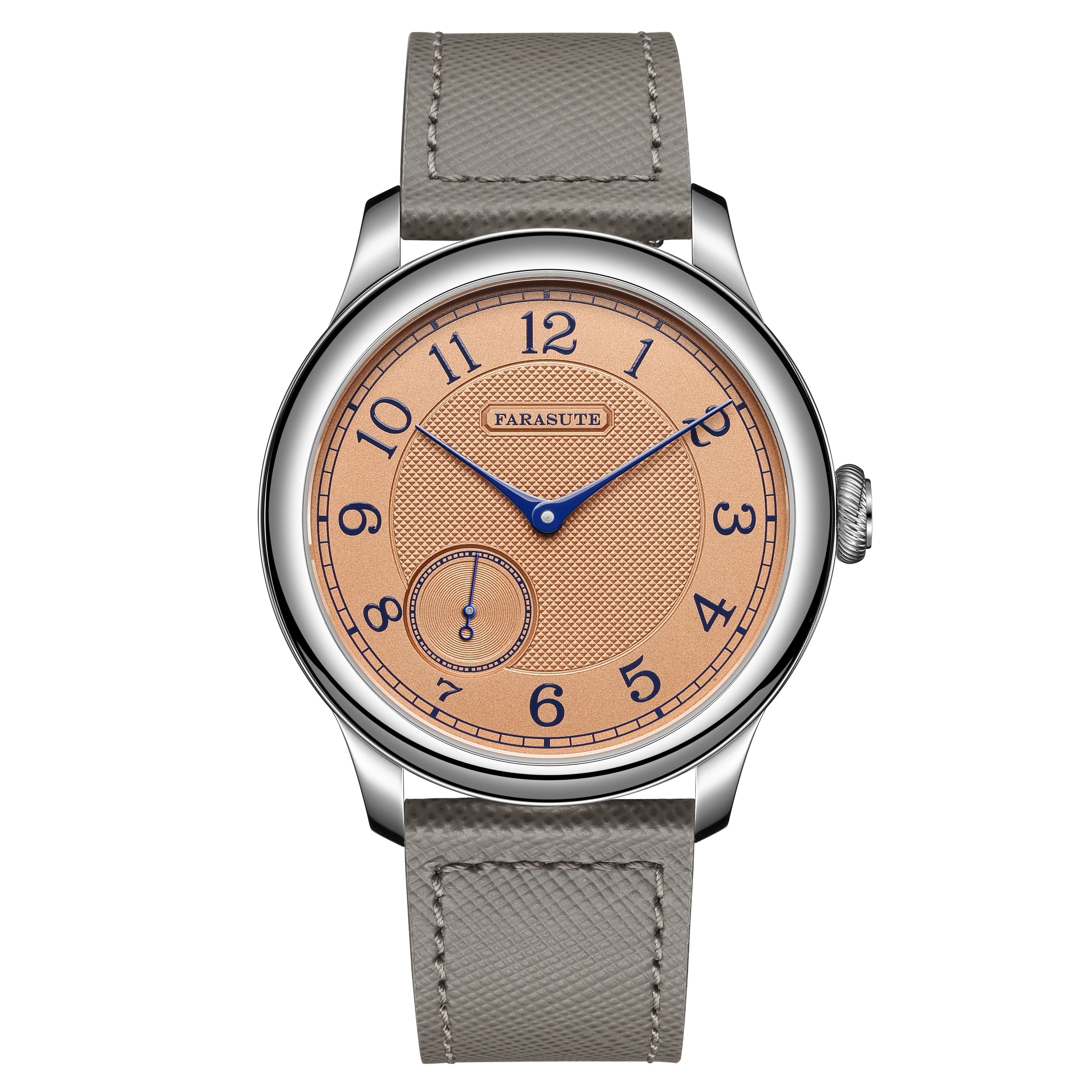 FARASUTE NEW Machinery Men Watch Salmon Dial St17 Manual Mechanical Watch Small Second Vintage Bonklip Bracelet