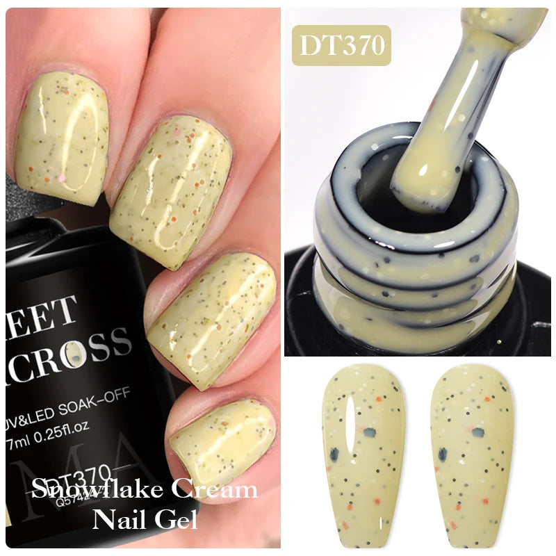 MEET ACROSS 7ml Cream White Nail Gel Polish Snowflake Cream Shining Colorful Semi Permanent UV Gel Varnish Nail Art For Manicure