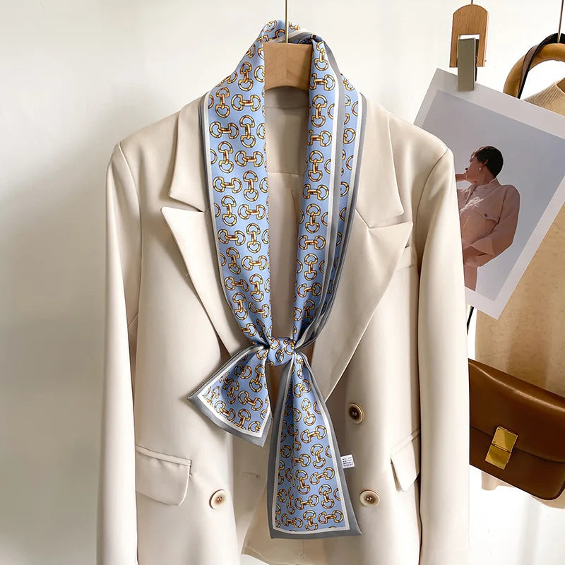 50 Color New Women Silk Feel Printed Design Scarf Shawl Fashion Luxury Long Narrow Small Silk Scarves Ladies Headband Headscarve