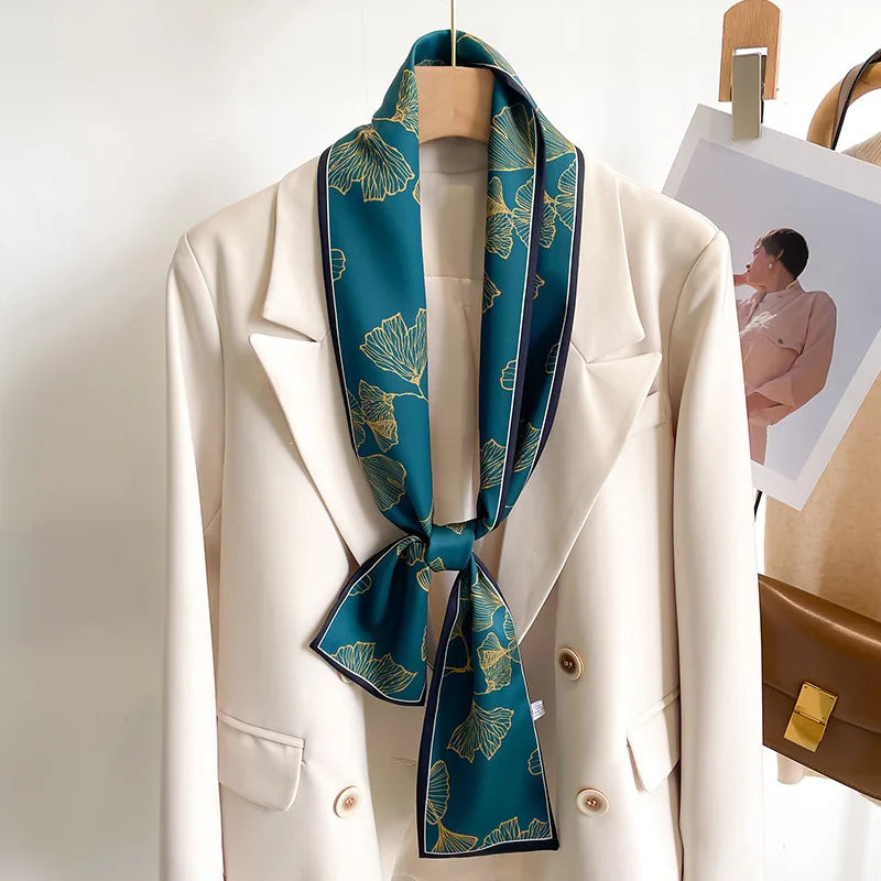 50 Color New Women Silk Feel Printed Design Scarf Shawl Fashion Luxury Long Narrow Small Silk Scarves Ladies Headband Headscarve