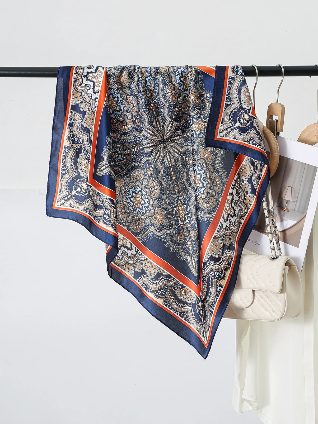 70cm Fashion Square Silk Scarf Satin Cashew Flower Print Small Neck Scarf Women Headscarf Kerchief Bandana Shawl Accessories