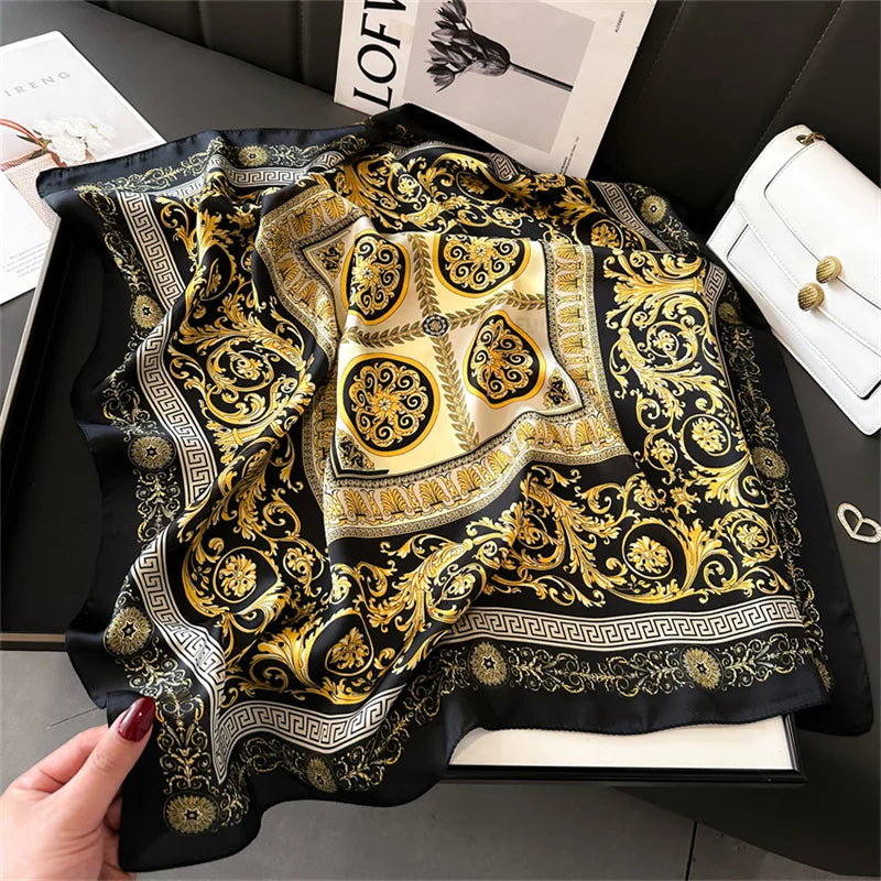 2025 New Fashion 70X70cmPrinted Women's Scarf Pashmina Silk Scarf Square Shawl Decorative Headband Neck Luxury Design Bandana