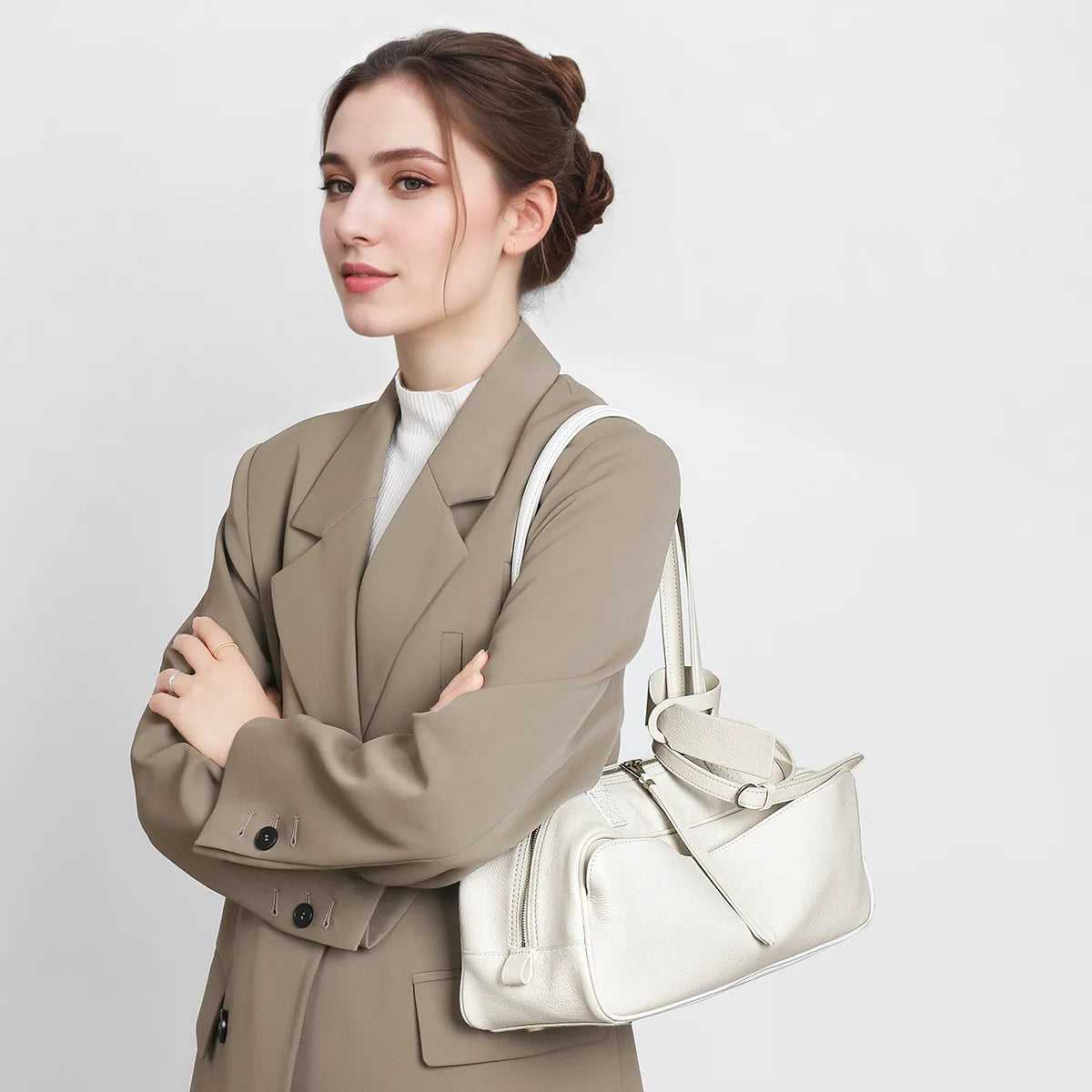 Niche Matte Cowhide Bowling New Commuter Large Capacity Boston Genuine Leather Handbag Shoulder Bag For Women Top-handle Bags