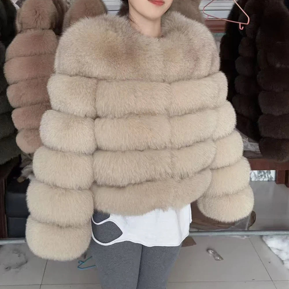 QUEENTINA Fox Fur Coat Real Winter Women'S Fashion Brown 2025 Leather And Skin Clothing Natural New In Coats & Jackets Outerwear