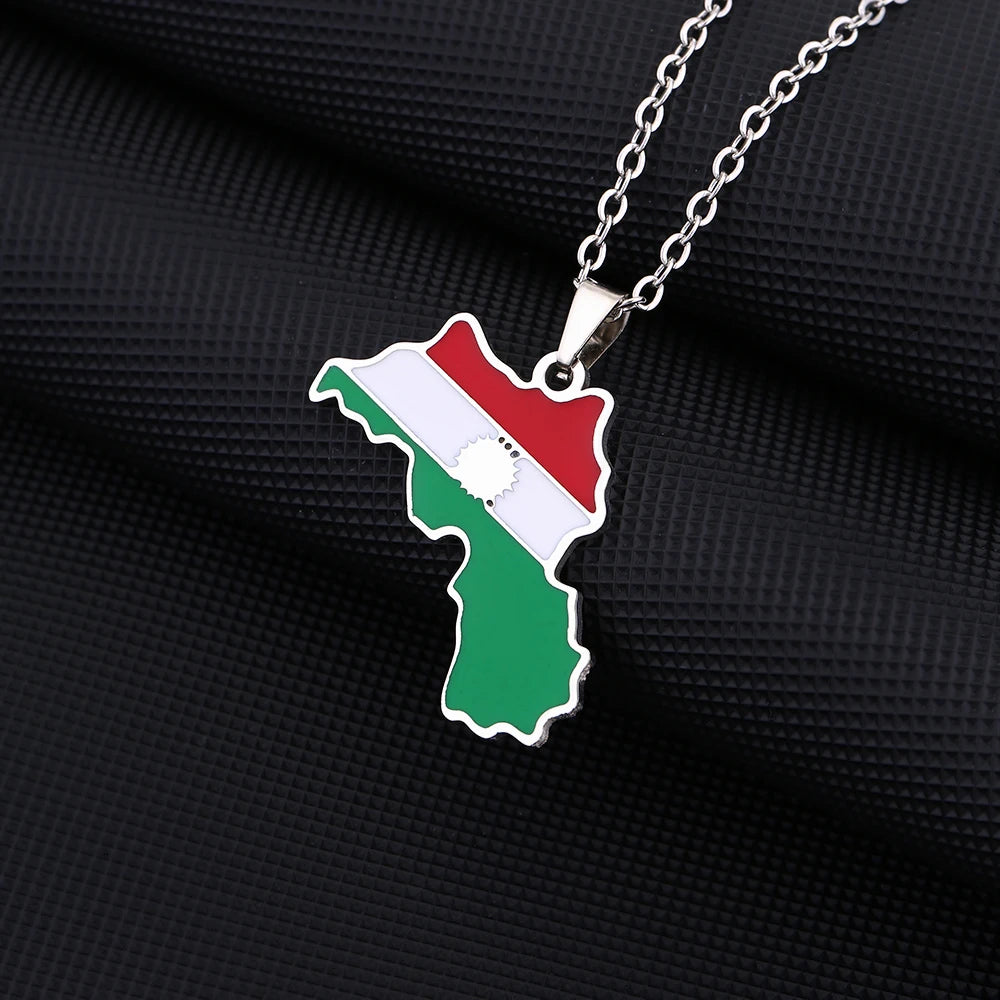 Kurdistan Map Flag Pendant Necklace Stainless Steel Gold Silver Color Men Women Country Map Jewelry Gift