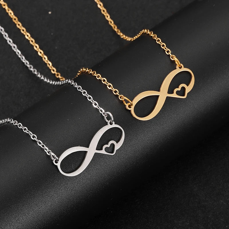 Stainless Steel Necklaces Infinity Symbol Sweet Heart Pendants Chain Choker Korean Fashion Necklace For Women Jewelry Party Gift