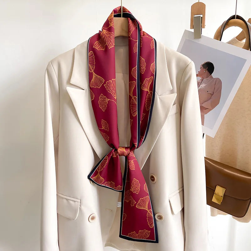 50 Color New Women Silk Feel Printed Design Scarf Shawl Fashion Luxury Long Narrow Small Silk Scarves Ladies Headband Headscarve