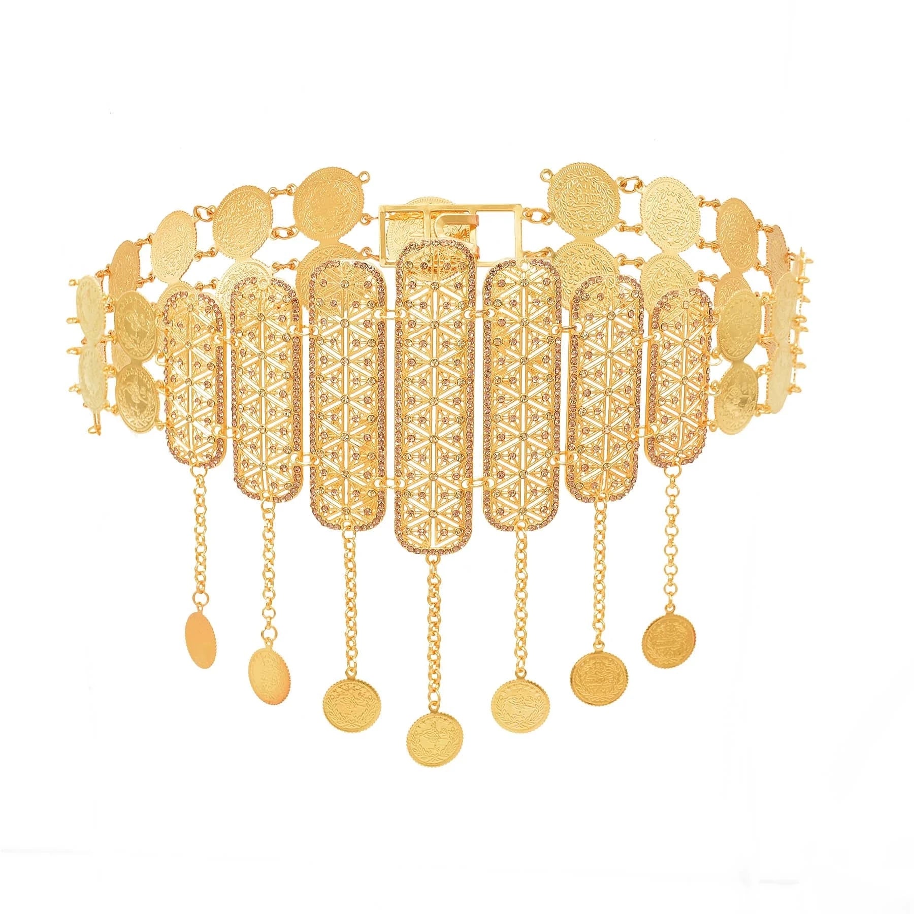 Golden Coins Metal Belts India Belly Dance Moroccan Waist Chain Afghan Turkish Kurdistan National Dress Body Jewelry for Women