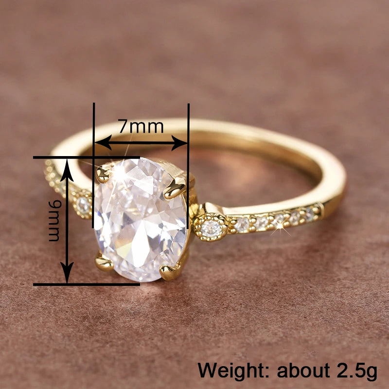 Mila Jewelry, classic oval wedding bands set with cubic zirconia by Huitan for women in gold, lustrous