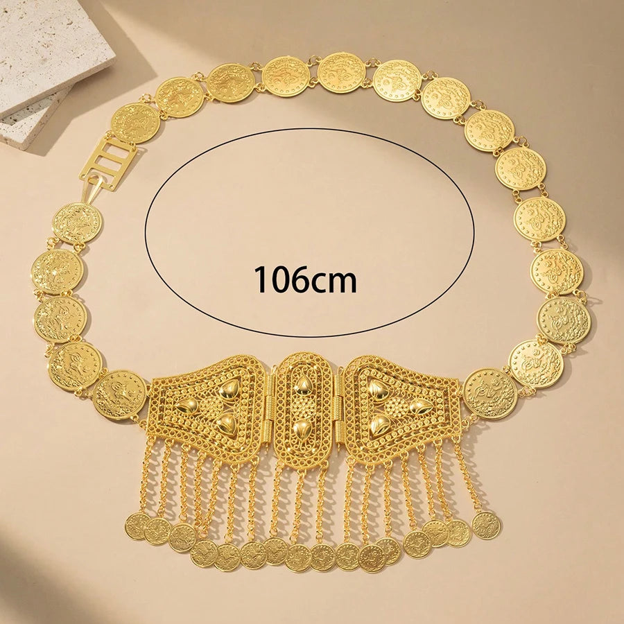 Turkish Kurdish Bride Gold Plated Waist Seal Middle Eastern Arabian Coin Waist Chain Luxury Women's Long Dress Clothing Chain We