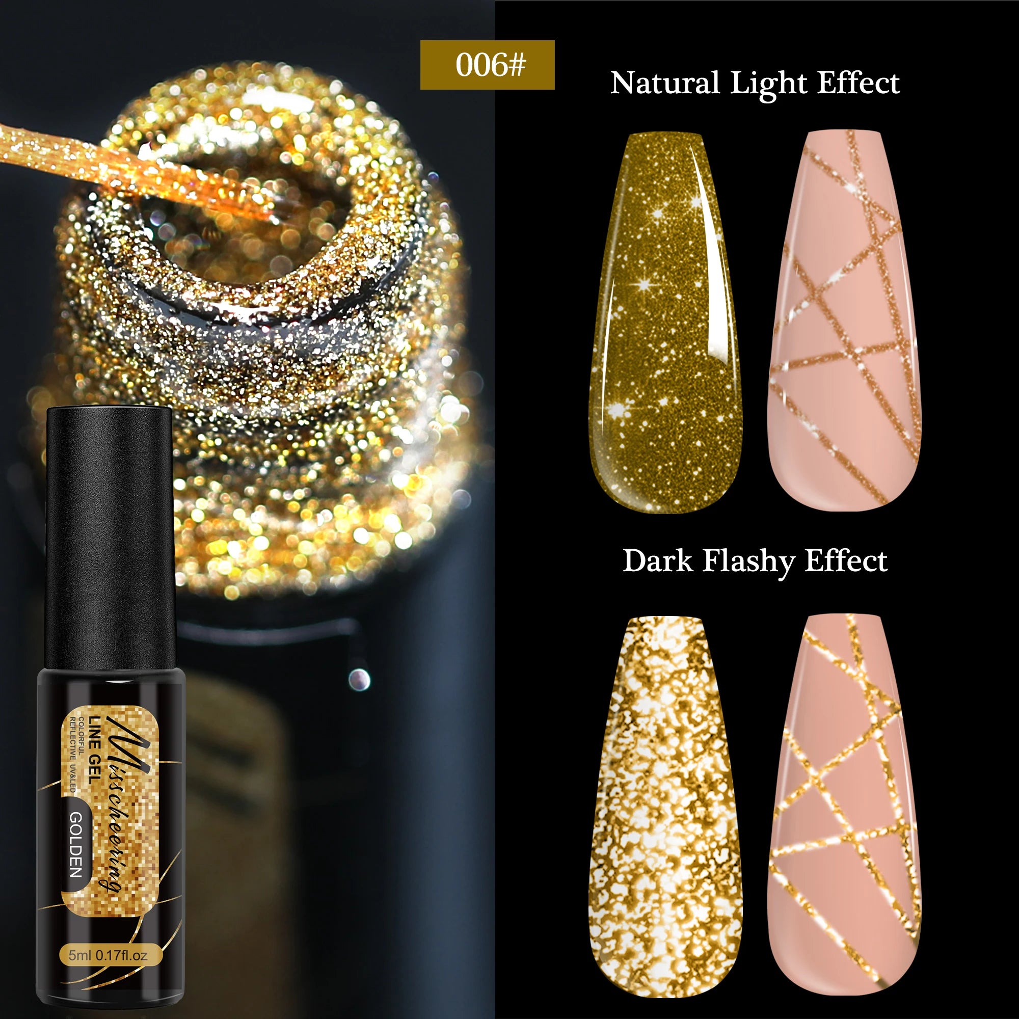 Gold Silver Metallic Liner Paint Gel Nail Polish Chrome Mirror Metal Effect Super Bright French UV LED Semi Permanent Nail Gel